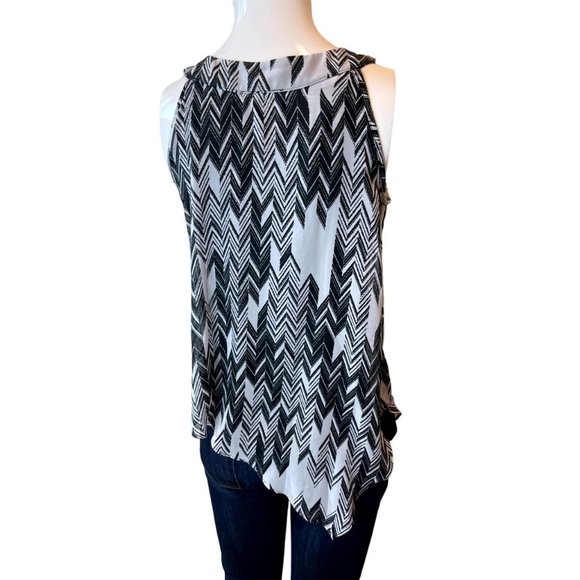 IZ Byer Womens Asymmetrical Blouse Top Chevron O Ring Halter Neck Black White S - Picture 2 of 6